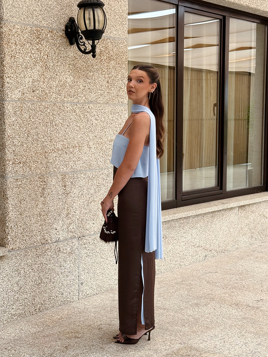 Adiva Loose-Fitting Casual Ribbons Strap Maxi Dress