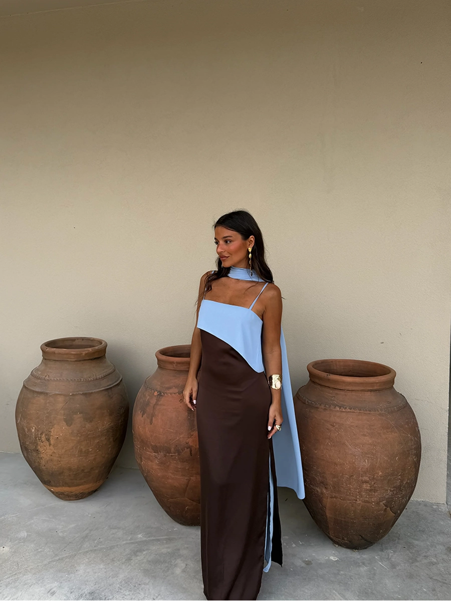 Adiva Loose-Fitting Casual Ribbons Strap Maxi Dress