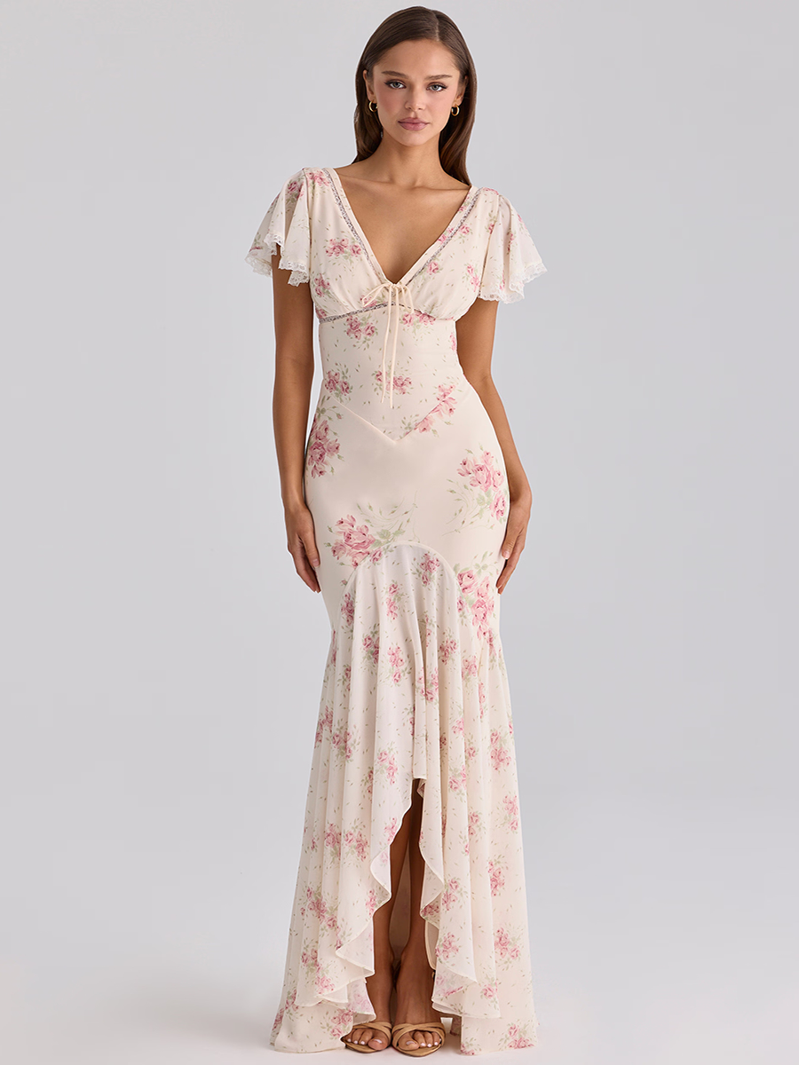 Aduere V-Neck Long Flowing Maxi Dress