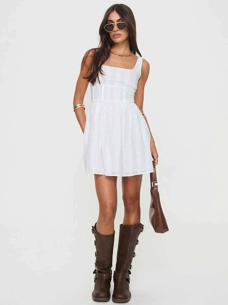 Ahina Square Collar Off Shoulder Sleeveless Dress
