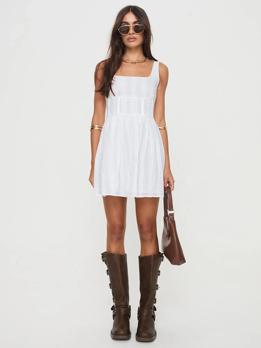 Ahina Square Collar Off Shoulder Sleeveless Dress