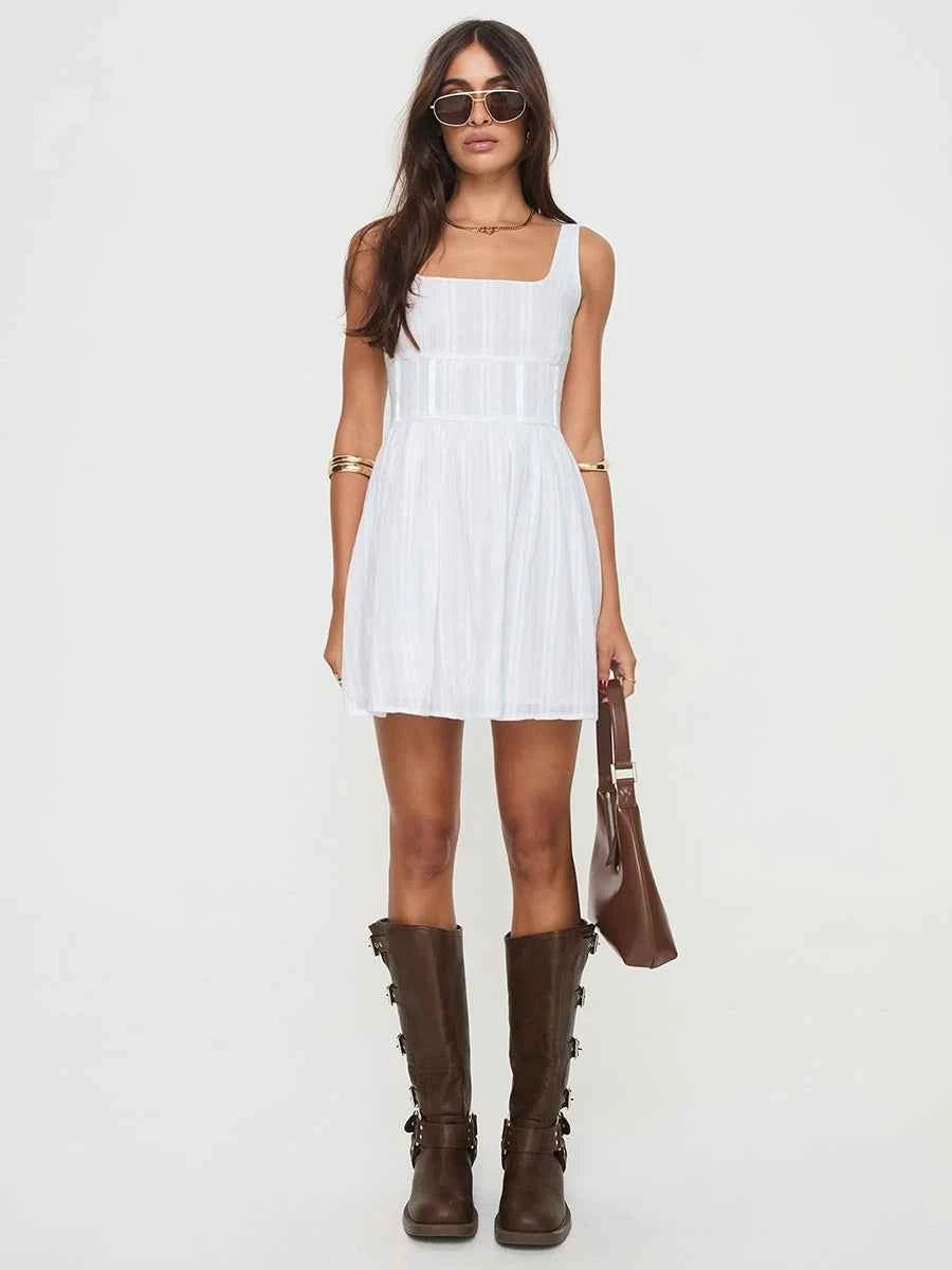 Ahina Square Collar Off Shoulder Sleeveless Dress