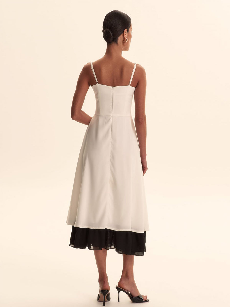 Aishima Elegant Lace Trim A-line Midi Dress