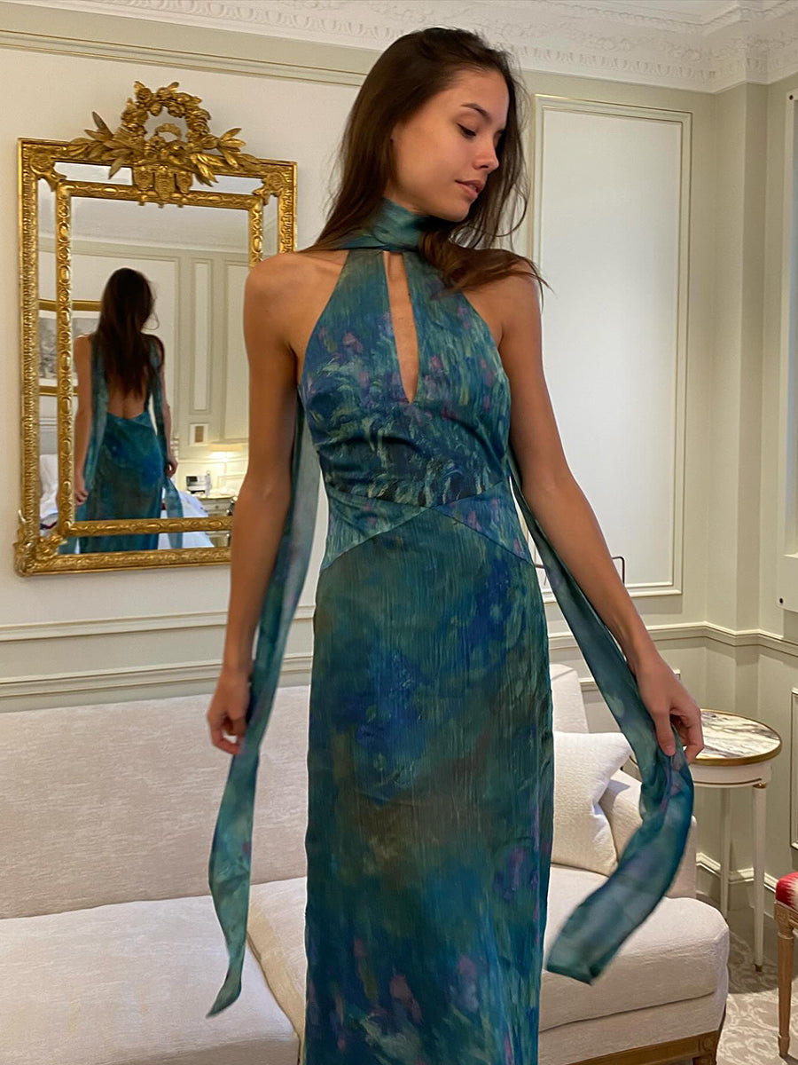 Albeat Fashion Halter Ribbon Backless Maxi Dress