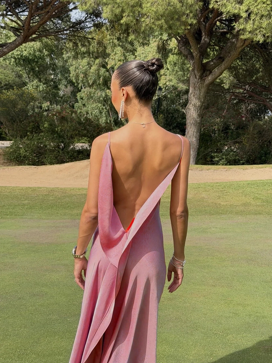 Aliana Spaghetti Strap Deep V-Back Maxi Dress