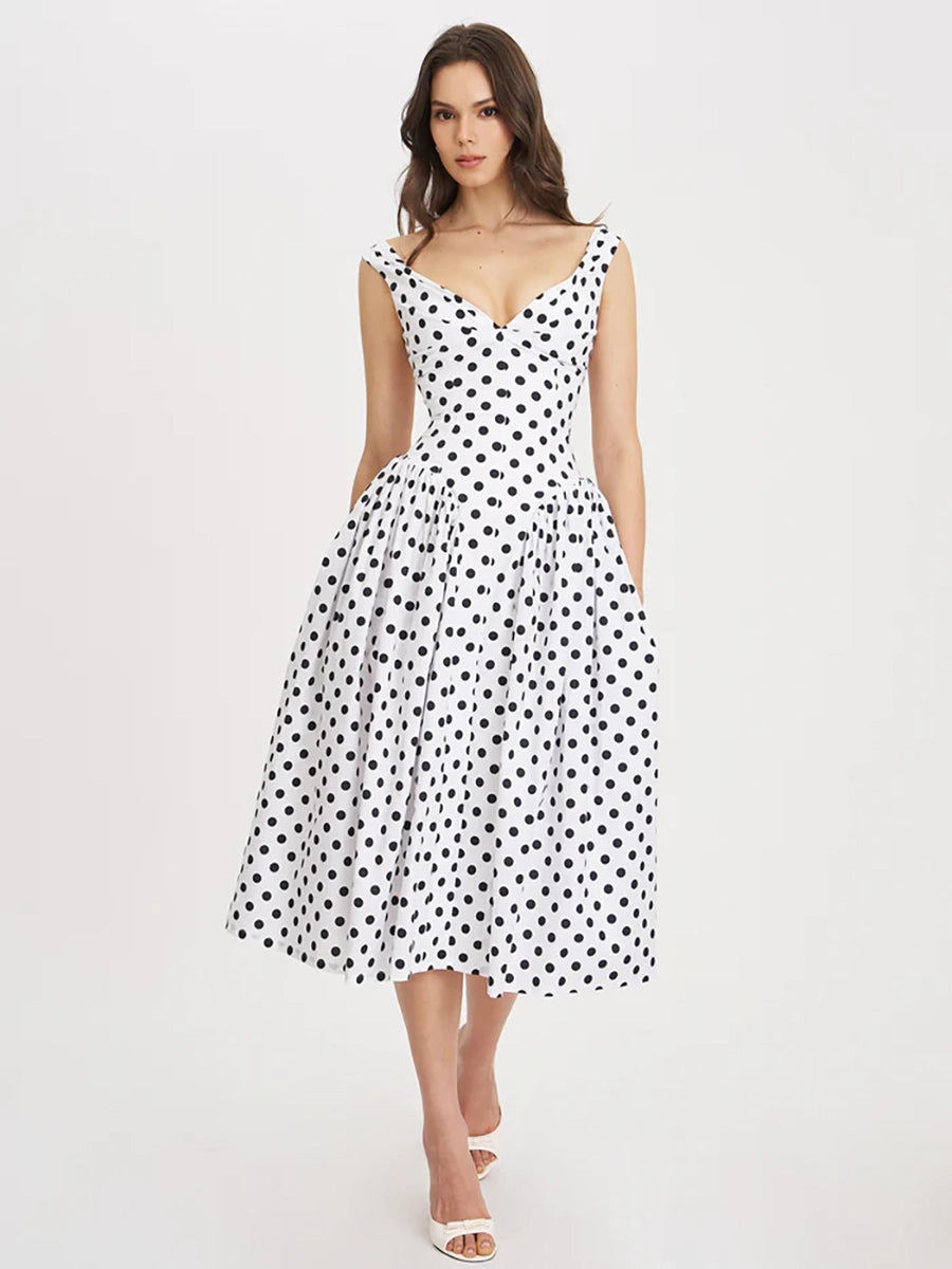 Alind Polkan Dot Strap Elegant Party Dress