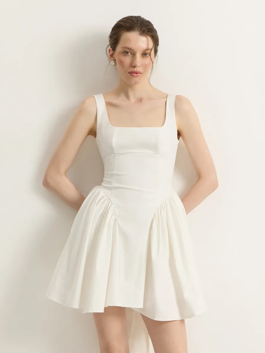 Allegra Square Neck Sleeveless Dress With Backless Bow