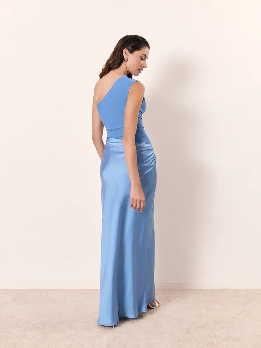 Allilope Crossbody Pleated Stitching Satin Dress