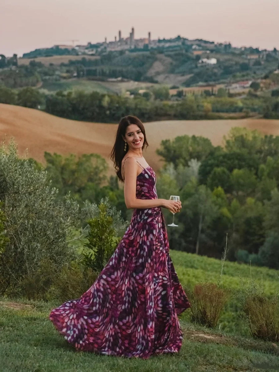 Amelda Elegant Vintage Printed Sleeveless Backless Maxi Dress