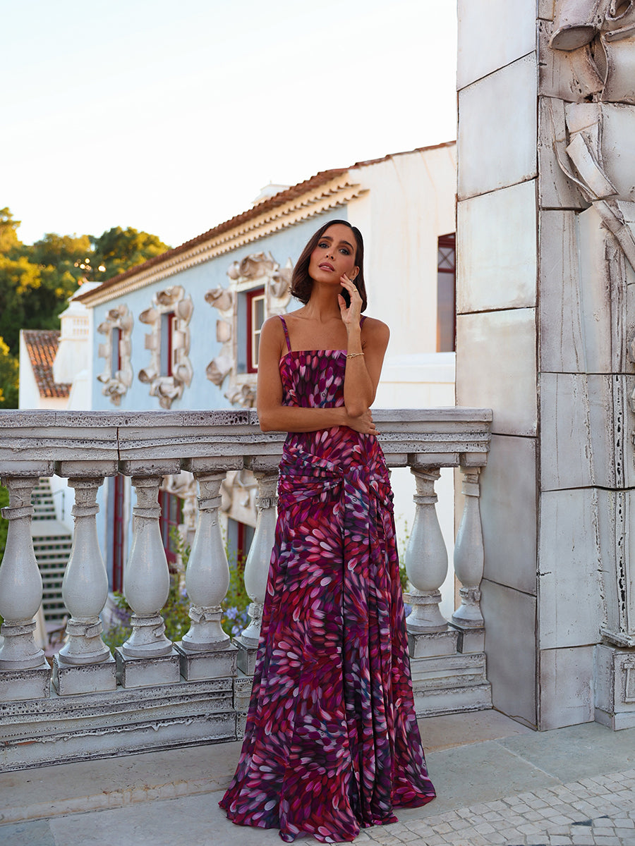 Amelda Elegant Vintage Printed Sleeveless Backless Maxi Dress