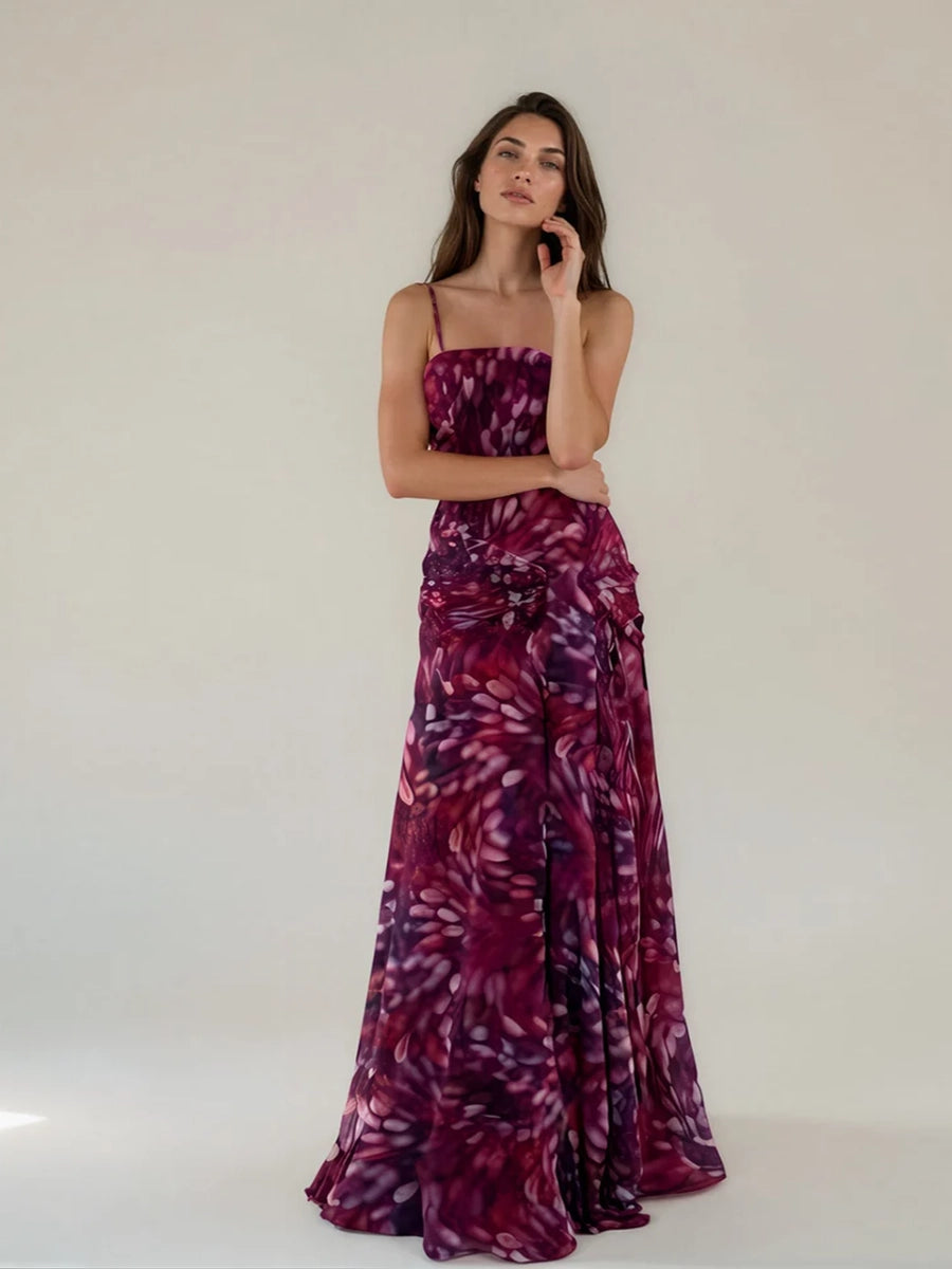 Amelda Elegant Vintage Printed Sleeveless Backless Maxi Dress