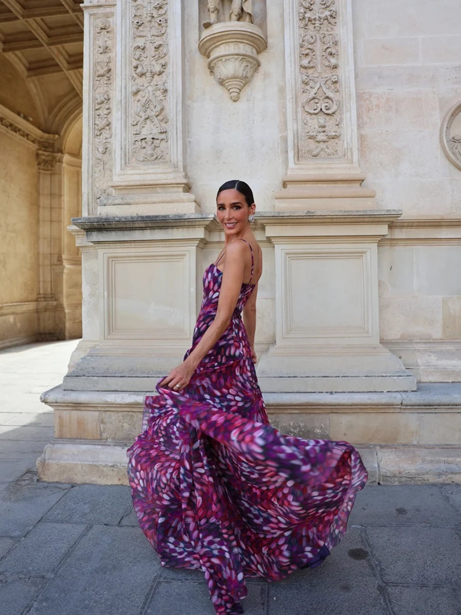 Amelda Elegant Vintage Printed Sleeveless Backless Maxi Dress