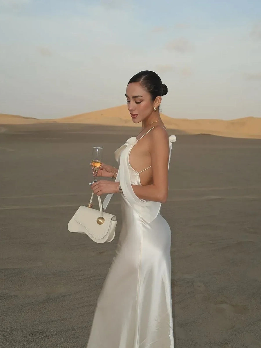 Amita Backless White Suspender Flower Dress
