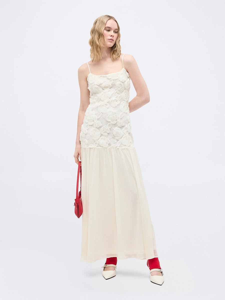 Anatella 3D Flower Chiffon Patchwork Maxi Dress