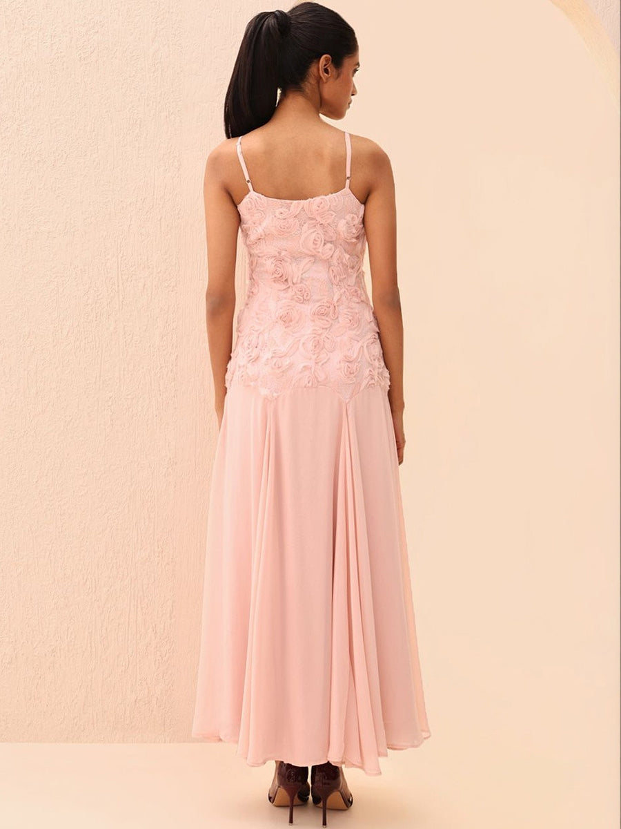 Anatella 3D Flower Chiffon Patchwork Maxi Dress