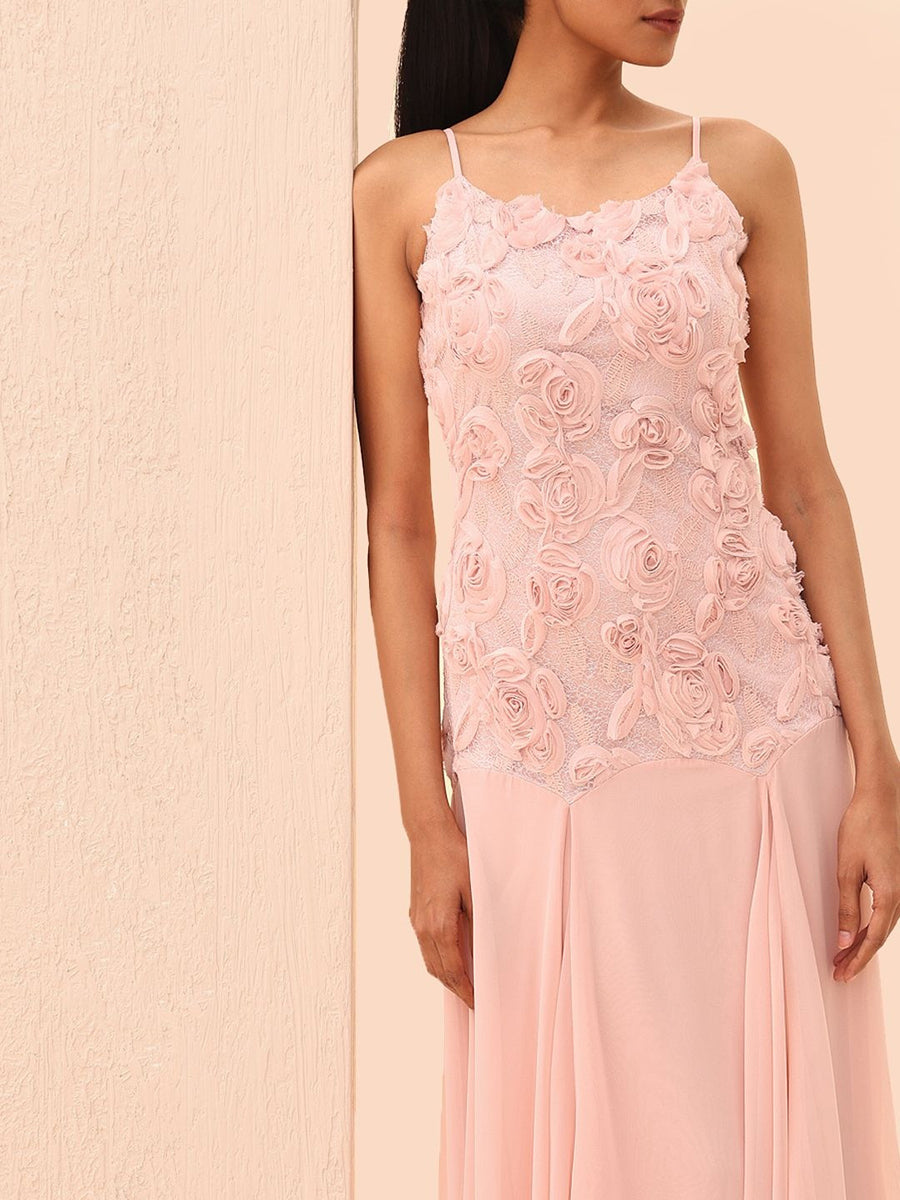 Anatella 3D Flower Chiffon Patchwork Maxi Dress