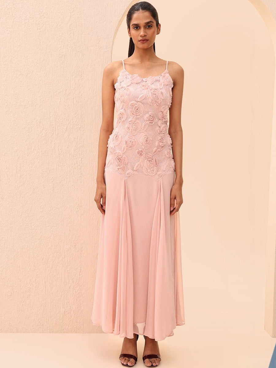 Anatella 3D Flower Chiffon Patchwork Maxi Dress