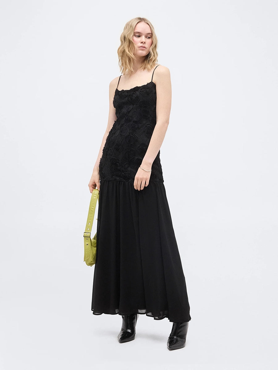 Anatella 3D Flower Chiffon Patchwork Maxi Dress