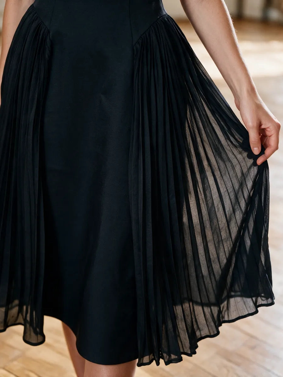 Aridwen Square Neck Cinched Pleated Midi Dress