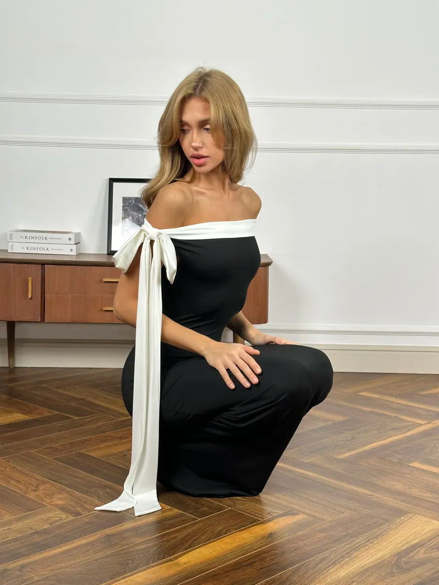 Armaine Off Shoulder Ribbon Slim Fit Dress