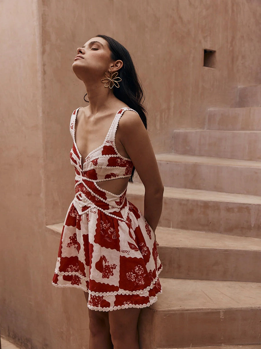 Artemis Flower Print Lace Sling Dress