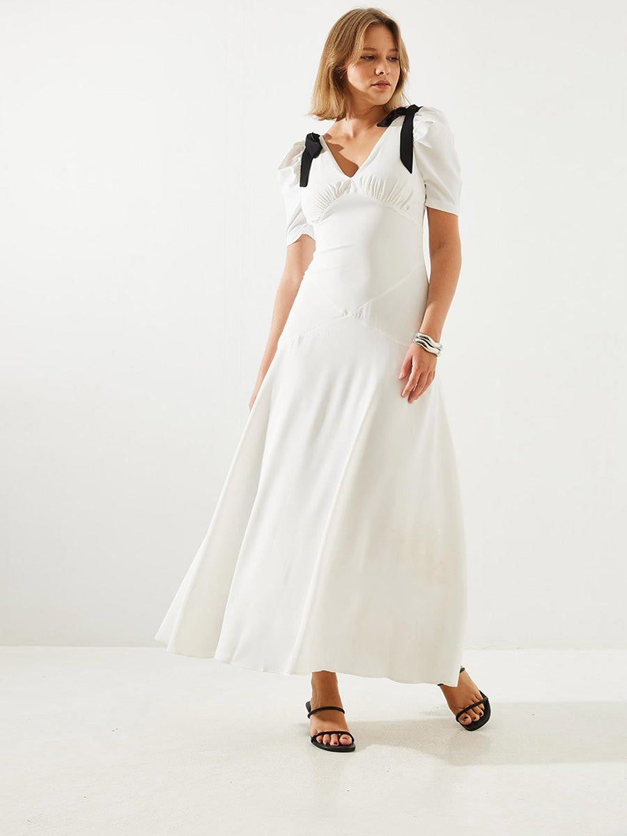 Atella Puff Sleeve Lace Up Dress