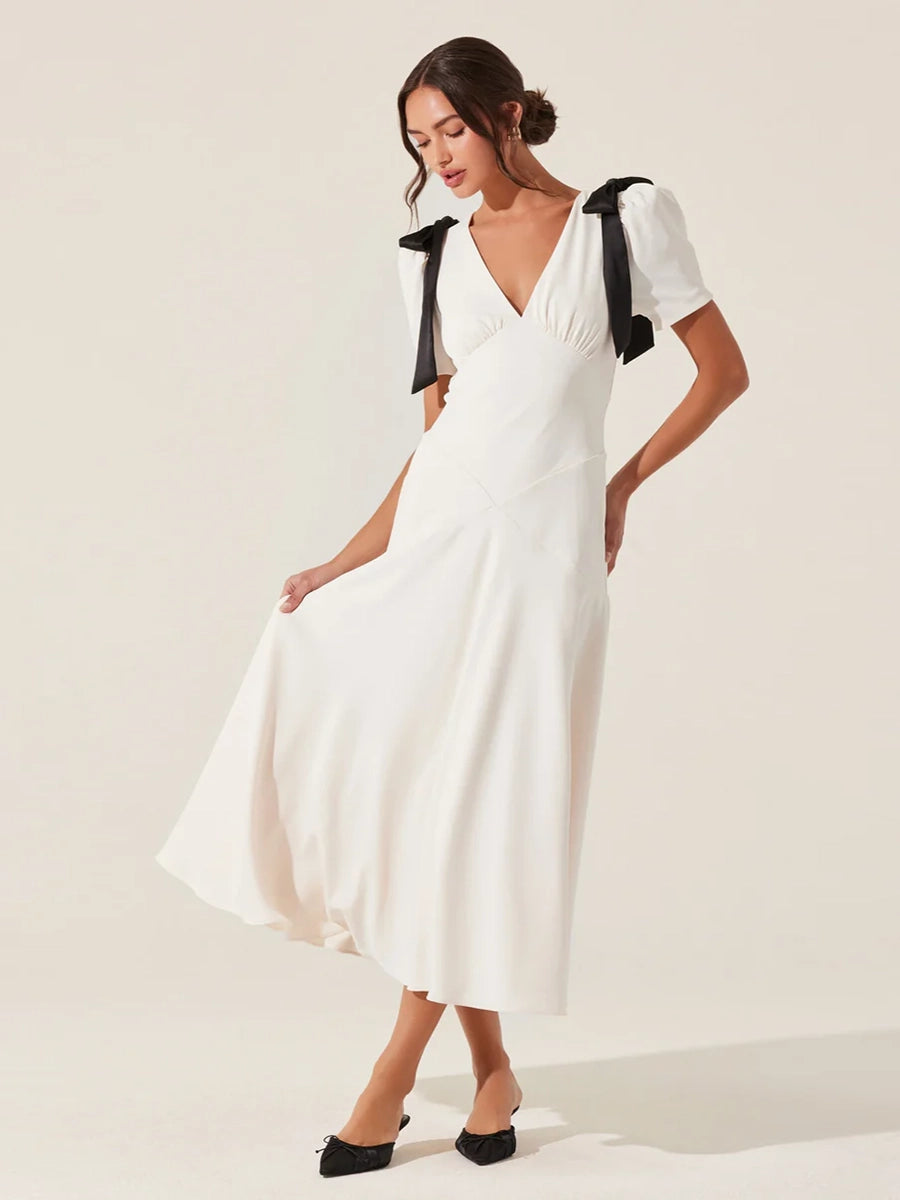 Atella Puff Sleeve Lace Up Dress