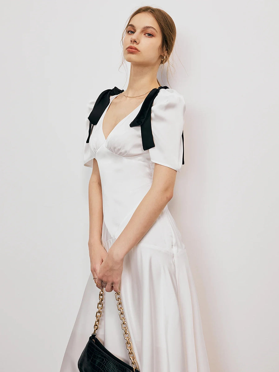 Atella Puff Sleeve Lace Up Dress