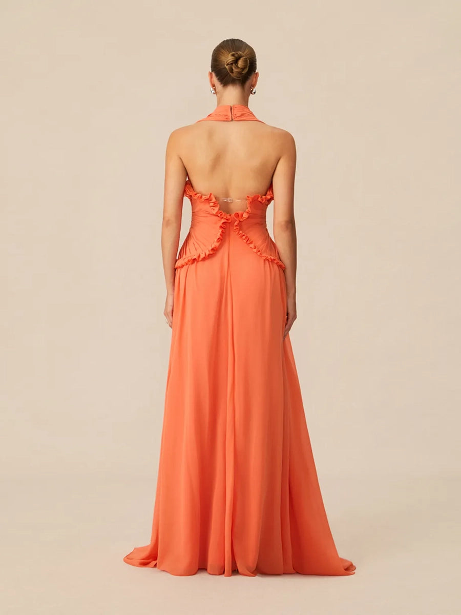 Atrix Hollow Out Halter Floor Length Dress