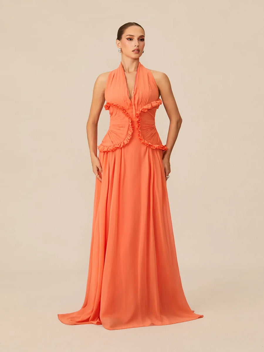 Atrix Hollow Out Halter Floor Length Dress