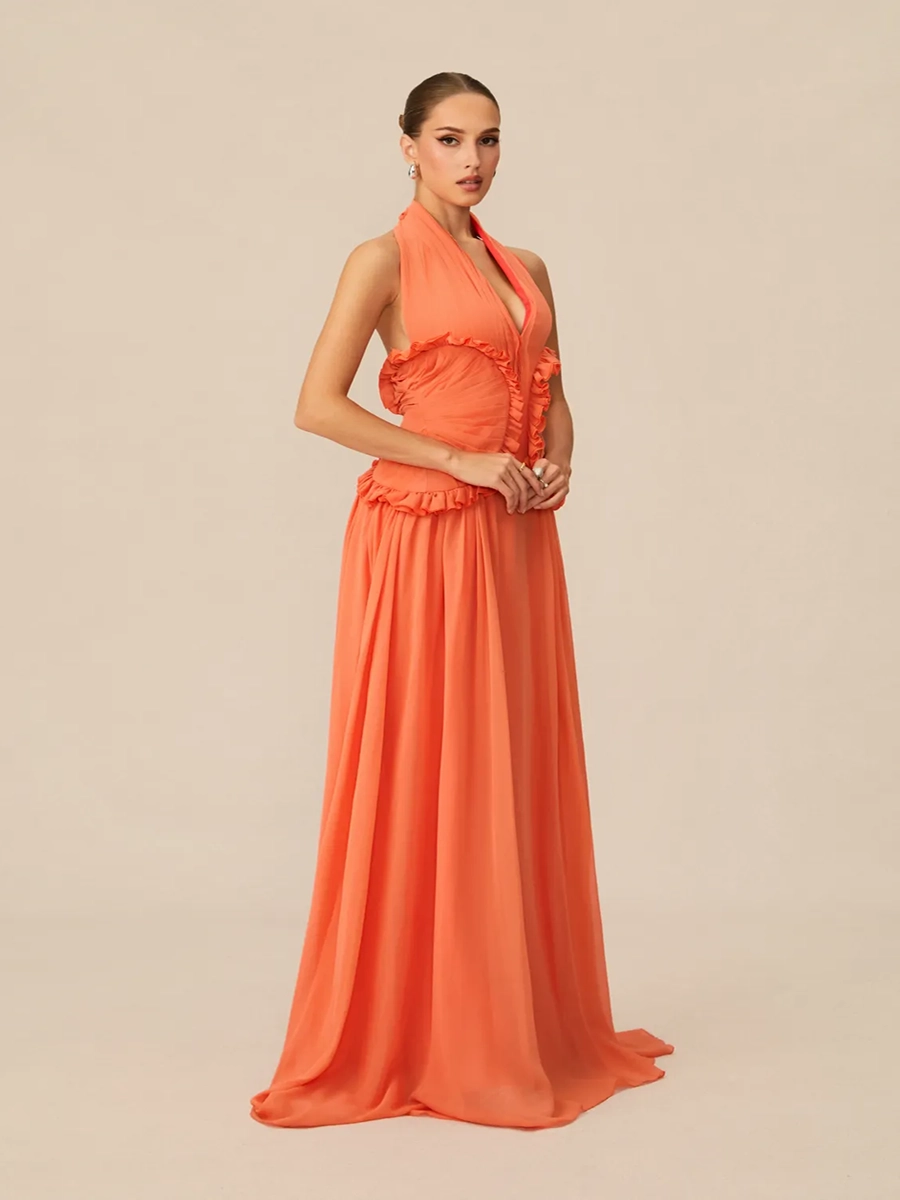 Atrix Hollow Out Halter Floor Length Dress