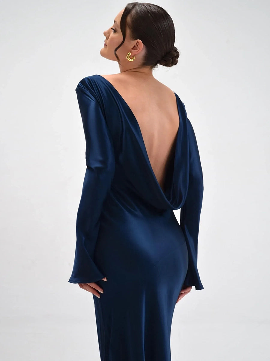 Aylin Autumn Evening Backless Long Sleeve Dress