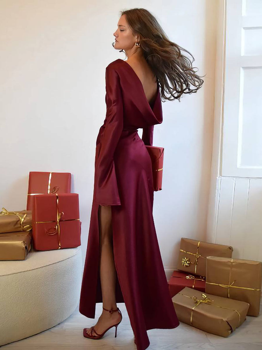 Aylin Autumn Evening Backless Long Sleeve Dress
