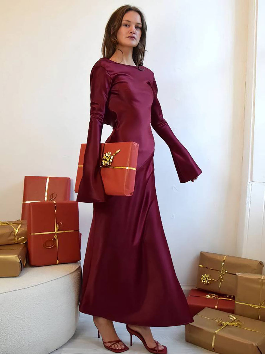 Aylin Autumn Evening Backless Long Sleeve Dress