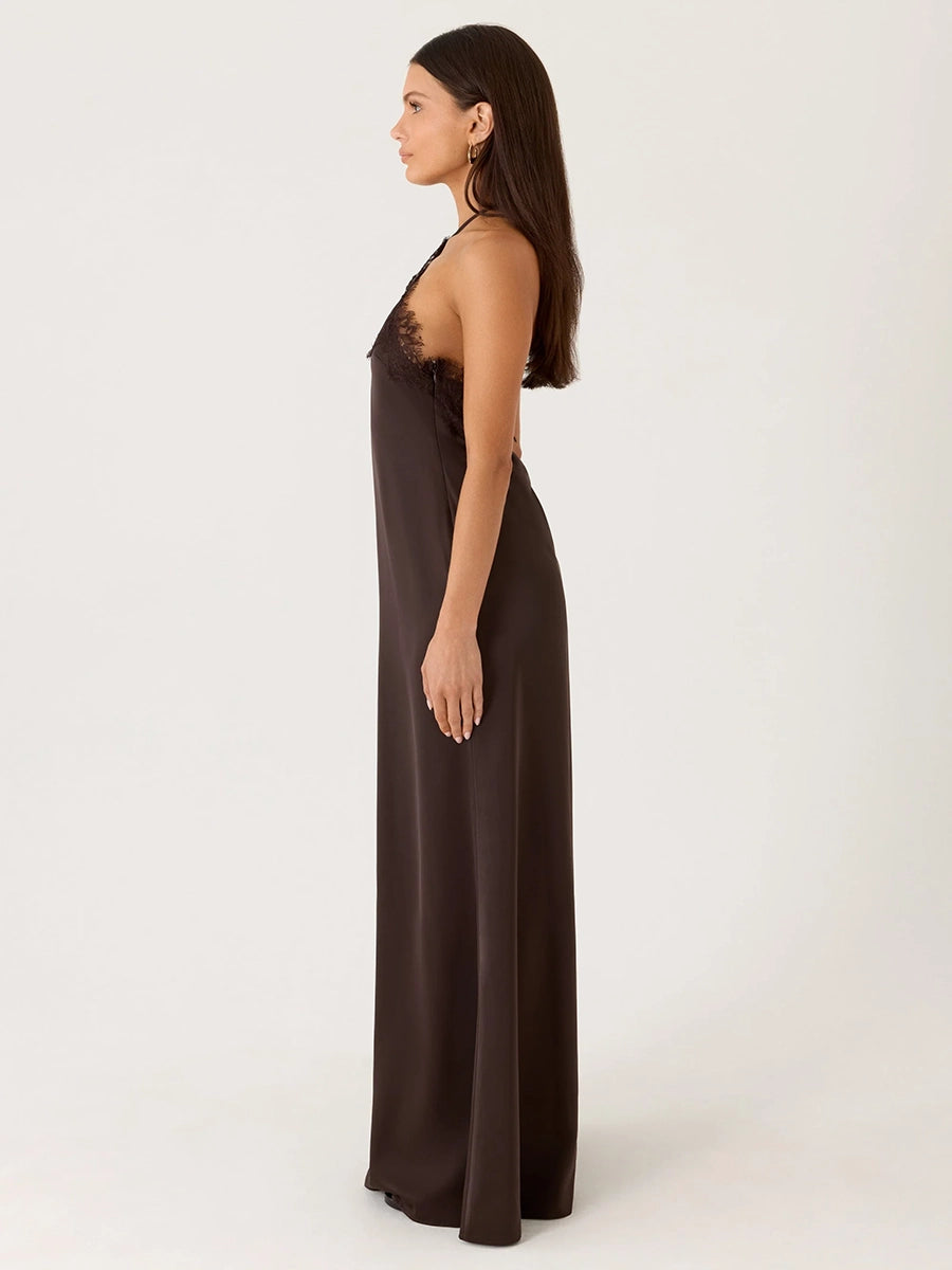 Azel Lace Spliced Backless Slip Dress