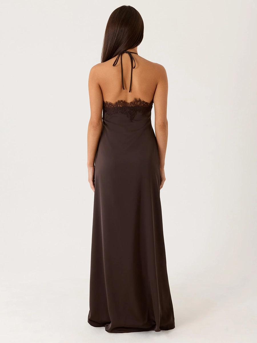 Azel Lace Spliced Backless Slip Dress