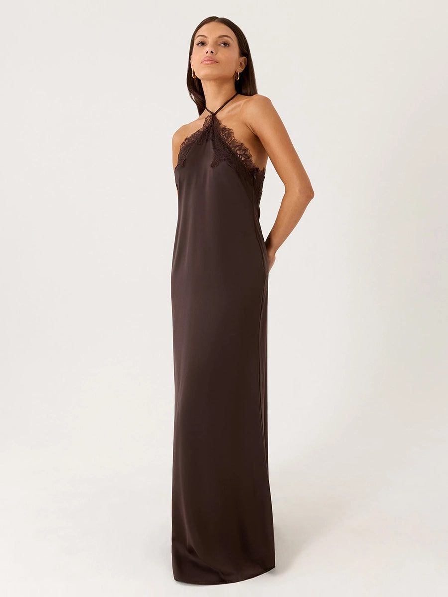 Azel Lace Spliced Backless Slip Dress