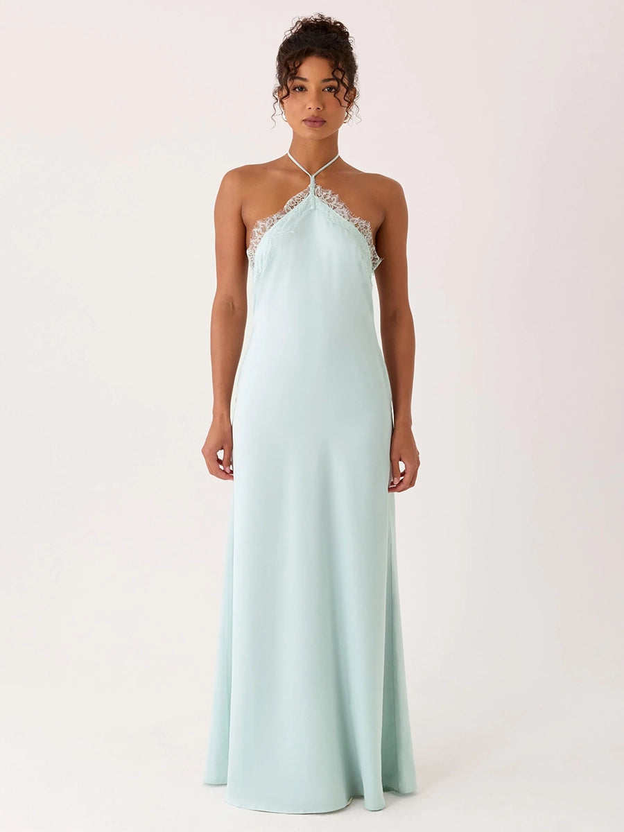 Azel Lace Spliced Backless Slip Dress