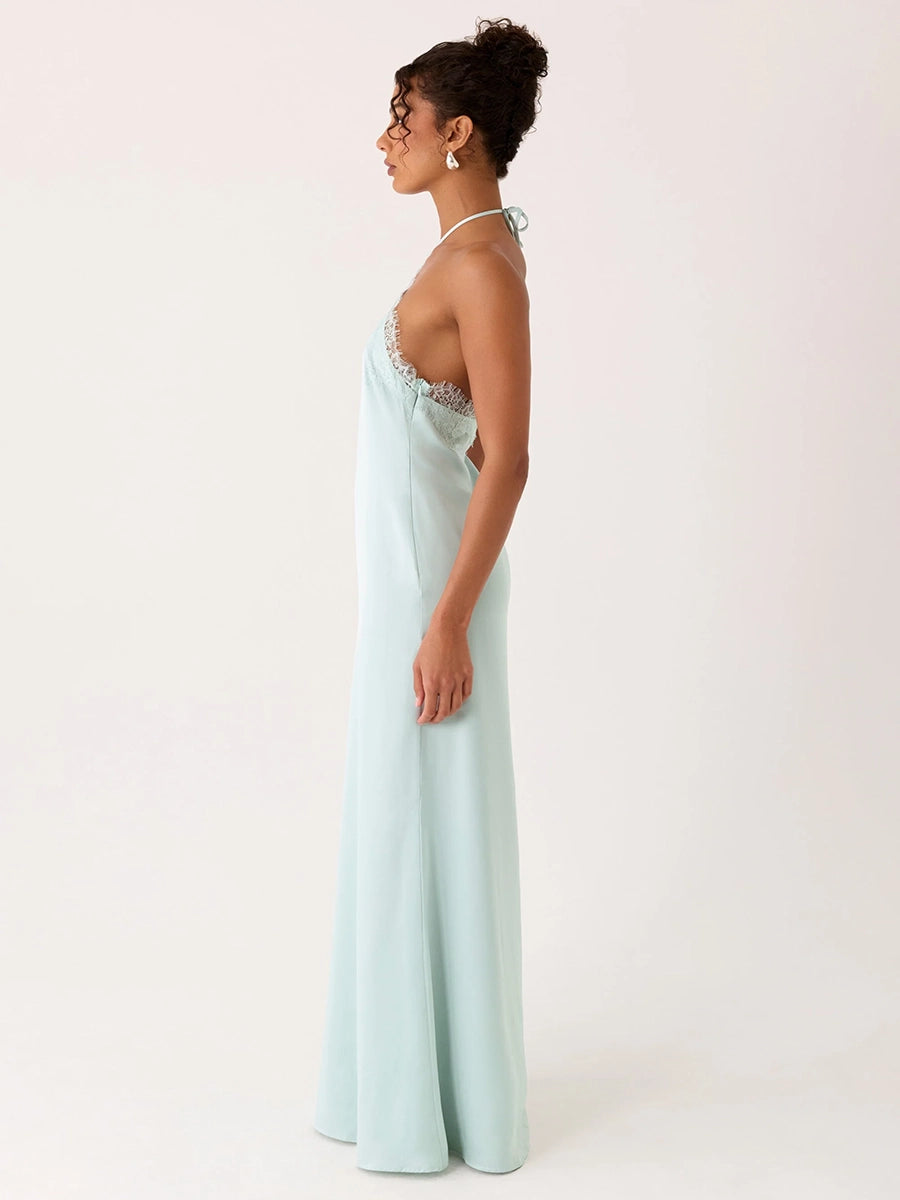 Azel Lace Spliced Backless Slip Dress