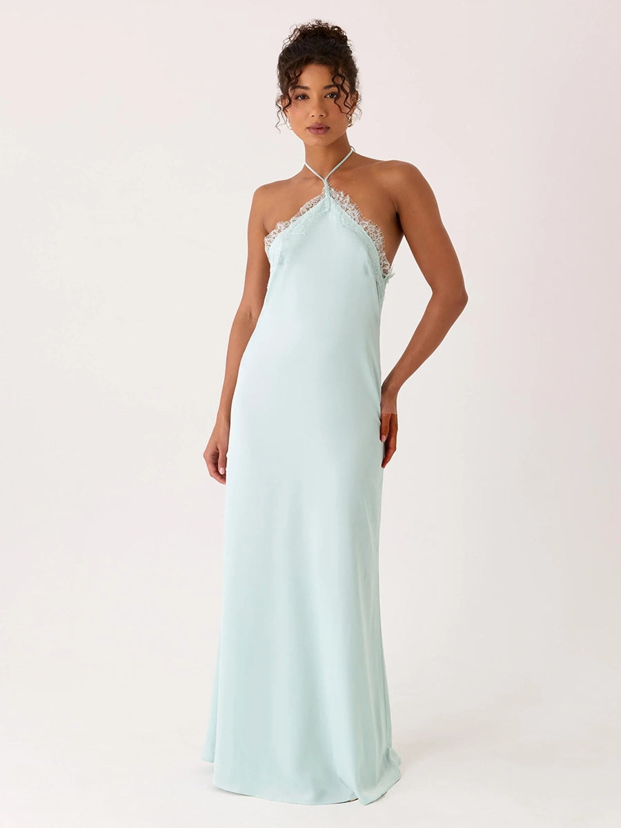 Azel Lace Spliced Backless Slip Dress