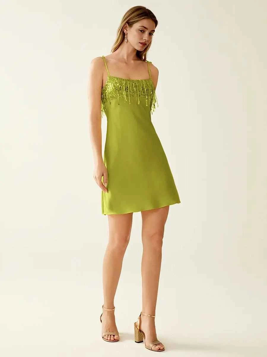 Acamel Style Fringe Sequin Slip Mini Dress