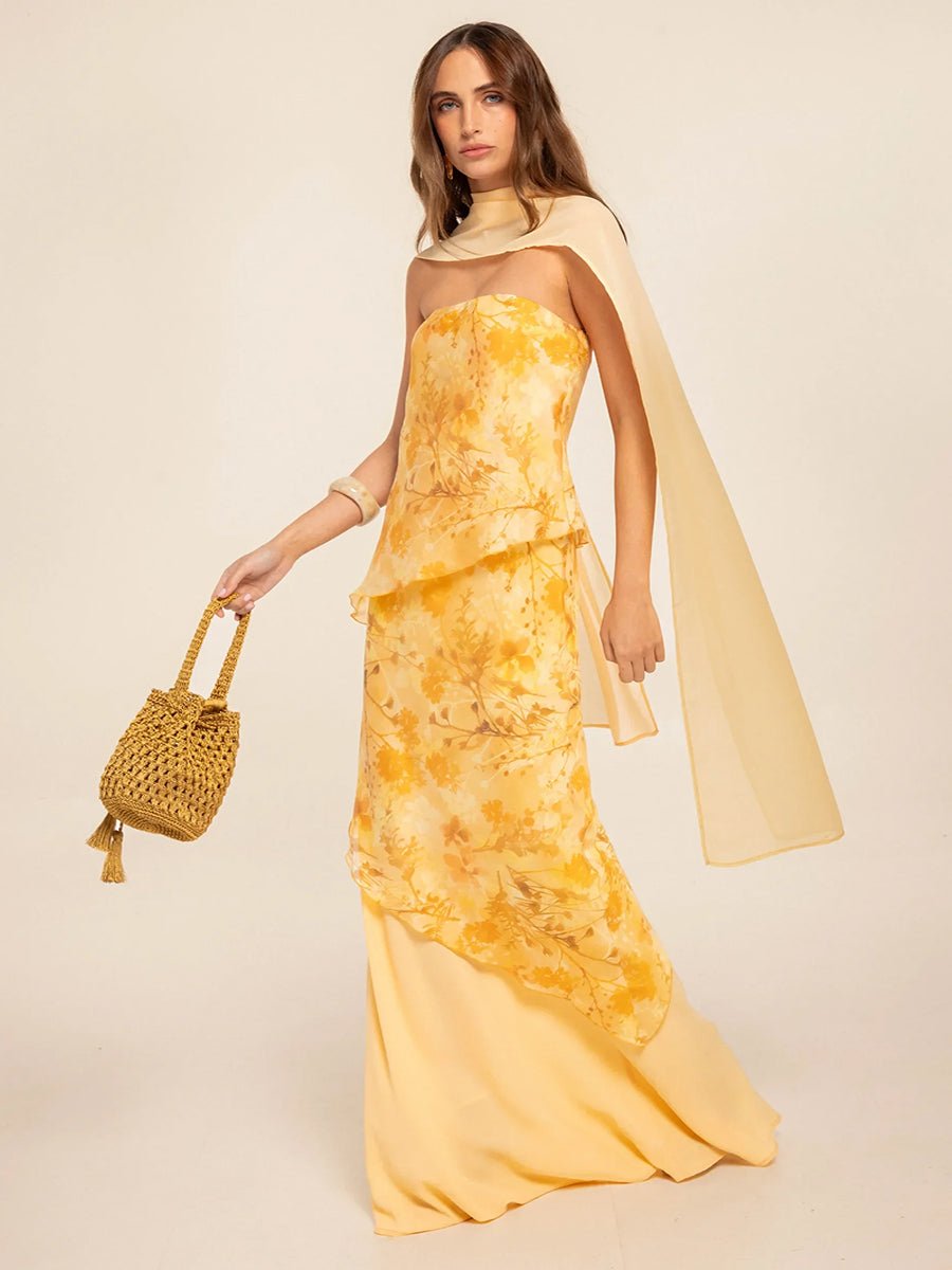 Acleopa Vintage Floral Print Strapless Patchwork Maxi Dressmaxi dressCelidiorCelidiorCJYD293141413MN1null