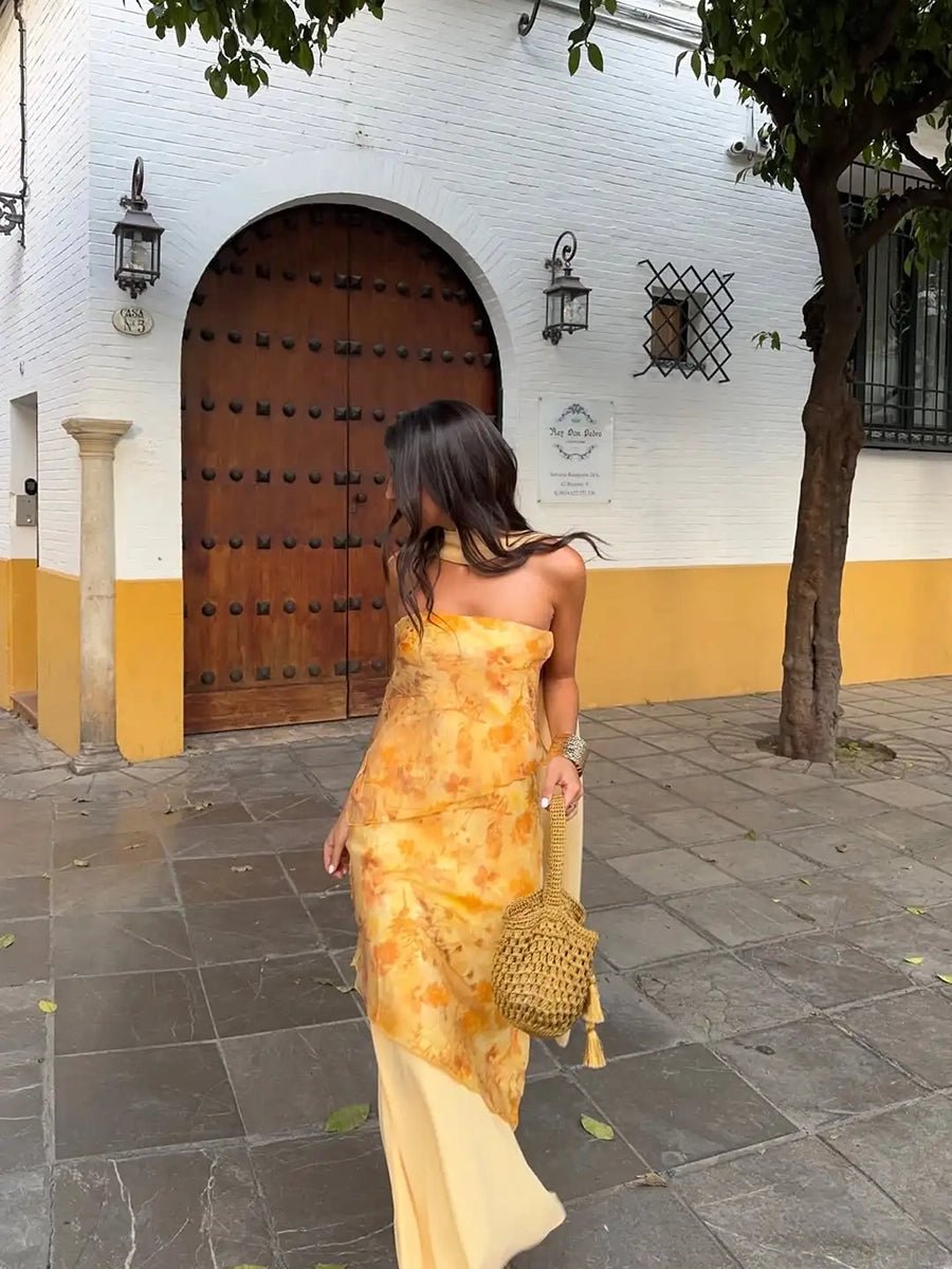 Acleopa Vintage Floral Print Strapless Patchwork Maxi Dressmaxi dressCelidiorCelidiorCJYD293141413MN1null
