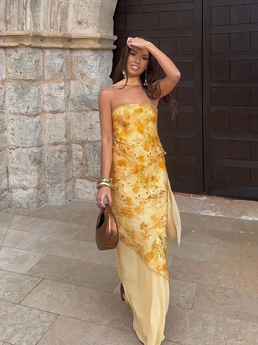 Acleopa Vintage Floral Print Strapless Patchwork Maxi Dressmaxi dressCelidiorCelidiorCJYD293141413MN1null