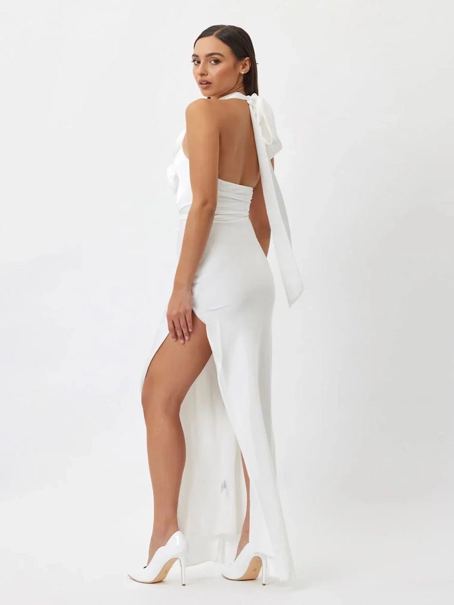 Addie White Ribbon Flower Halter Long High Sense Dressmaxi dressCelidiorCelidiorCJLY226676401AZnull