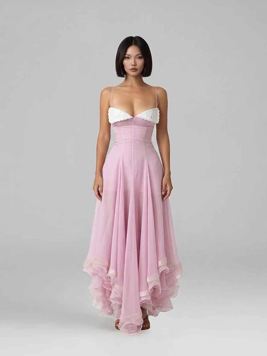 Adesi Elegant Asymmetrical Wave Hem Midi Dress
