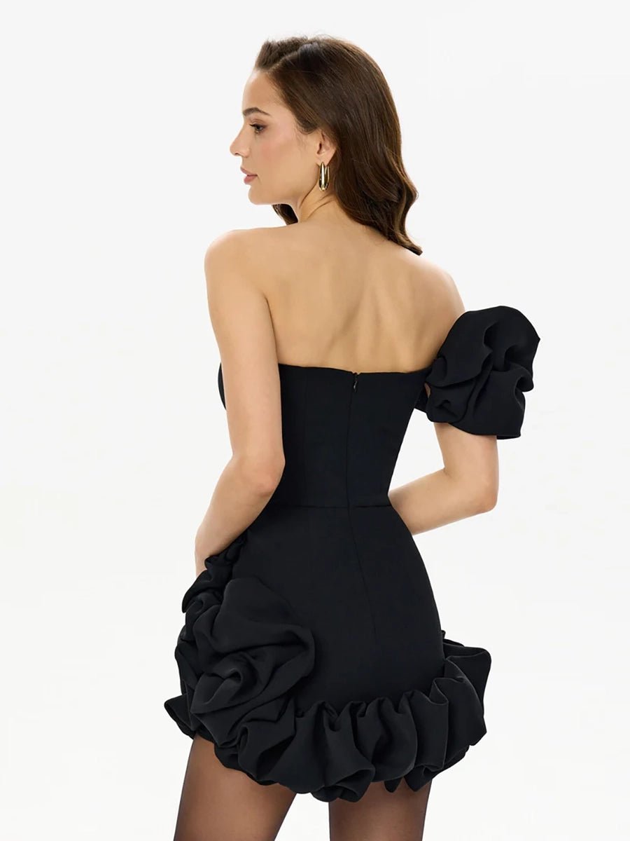 Adonna One Shoulder Sexy Slim Ruffled Flower Dressmini dressCelidiorCelidiorCJLY176574804DWnull