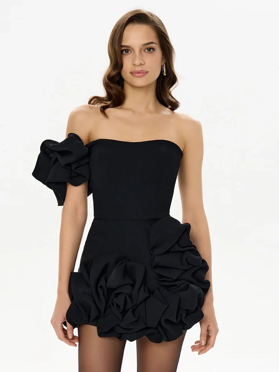 Adonna One Shoulder Sexy Slim Ruffled Flower Dressmini dressCelidiorCelidiorCJLY176574804DWnull