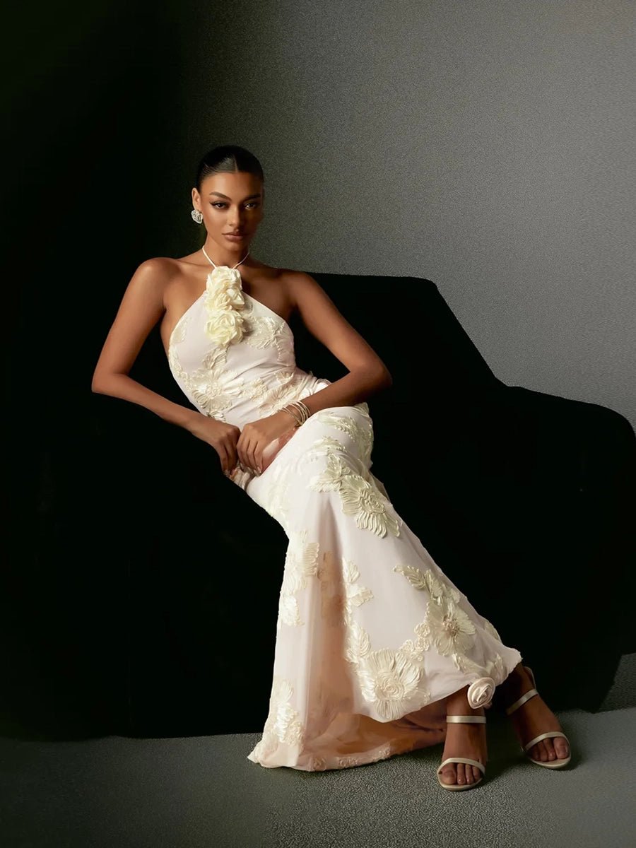 Aeby Cream Floral Halter Neck Mermaid Gownmaxi dressCelidiorCelidiorCJLY286986301AZnull
