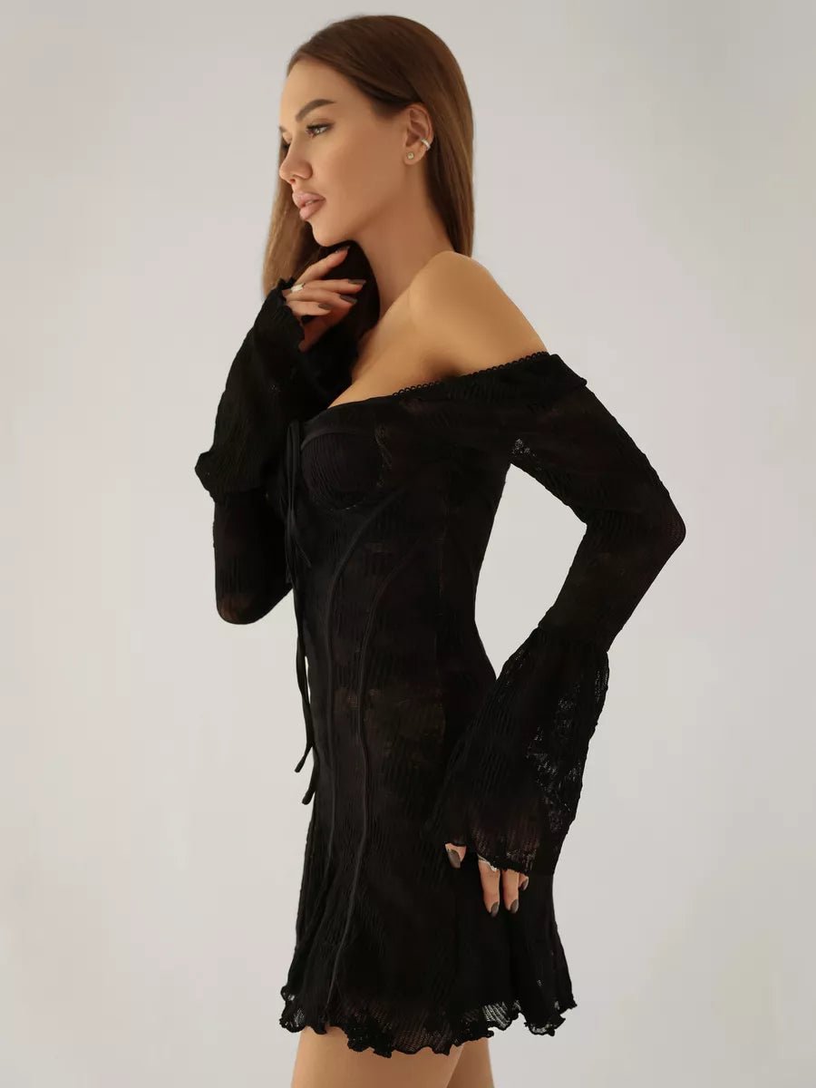 Ailin Lace Square Collar Long Sleeve Mini Women’s Dress - Celidior